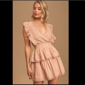 Whisper Sweet Nothings Light Pink Lace Tiered Ruffled Mini Dress